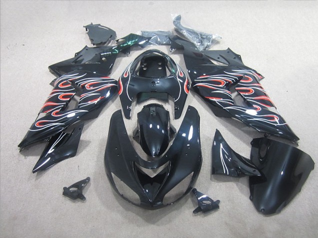 Carenado Moto Kawasaki ZX10R 06-07 - Negro Blanco Rojo Llama Carenado Moto Kawasaki ZX10R 06-07 - Negro Blanco Rojo Llama