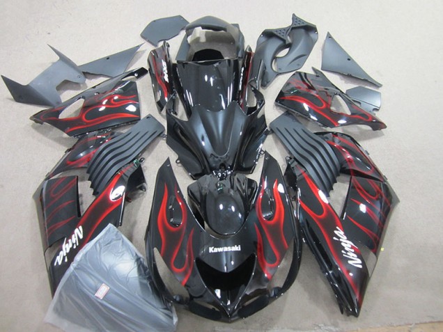Carenado Moto Kawasaki ZX14R ZZR 1400 06-11 - Negro Rojo Llama Ninja Carenado Moto Kawasaki ZX14R ZZR 1400 06-11 - Negro Rojo Llama Ninja