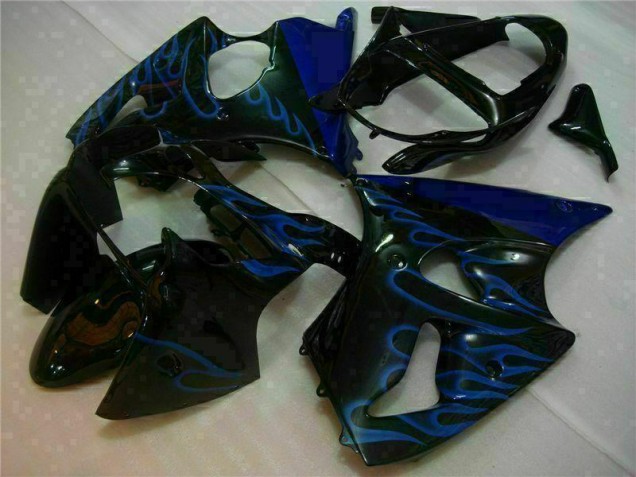 Carenado Moto Kawasaki ZX6R 00-02 - Negro con Azul Llama Carenado Moto Kawasaki ZX6R 00-02 - Negro con Azul Llama