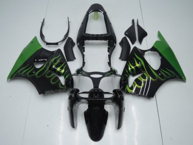 Carenado Moto Kawasaki ZX6R 00-02 - Negro con Verde Llama