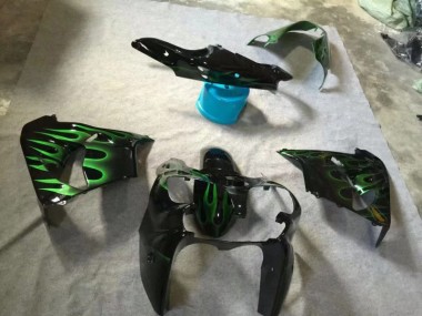 Carenado Moto Kawasaki ZX9R 02-03 - Brillante Negro Verde Llama