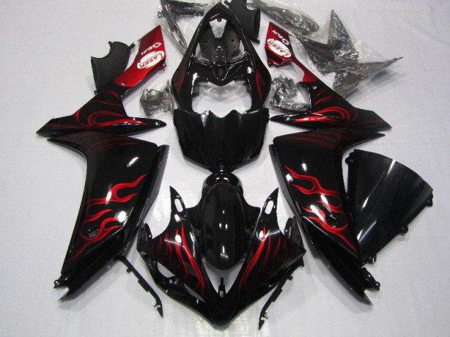 Carenado Moto Yamaha R1 07-08 - Negro Rojo Llama Carenado Moto Yamaha R1 07-08 - Negro Rojo Llama