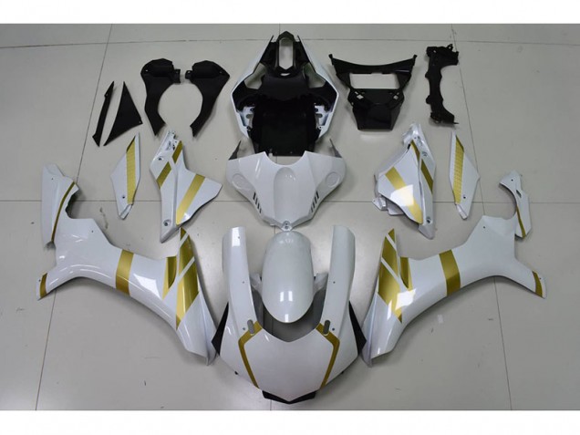 Carenado Moto Yamaha R1 15-19 - Blanco con Oro Calcomanía Carenado Moto Yamaha R1 15-19 - Blanco con Oro Calcomanía