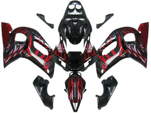 Carenado Moto Yamaha R6 98-02 - Negro Rojo Llama Carenado Moto Yamaha R6 98-02 - Negro Rojo Llama