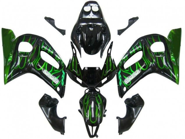 Carenado Moto Yamaha R6 98-02 - Negro Verde Llama Carenado Moto Yamaha R6 98-02 - Negro Verde Llama