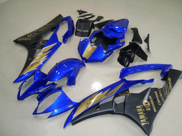 Carenados Moto Yamaha R6 06-07 - Pegatina negra azul con dorada