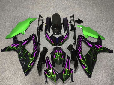 Compra Carenados Moto Suzuki GSXR 600 / GSXR 750 2008-2010 - Negro Brillante Verde Púrpura Llama