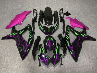 Compra Carenados Moto Suzuki GSXR 600 / GSXR 750 2008-2010 - Negro Brillante Rosa Púrpura Verde Llama