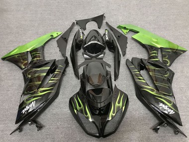 Compra Carenados Moto Kawasaki ZX6R 2009-2012 - Negro Brillante Verde Llama