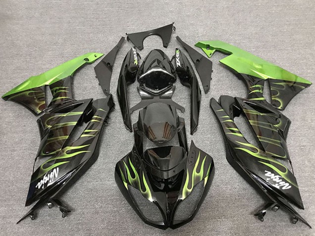 Compra Carenados Moto Kawasaki ZX6R 2009-2012 - Negro Brillante Verde Llama