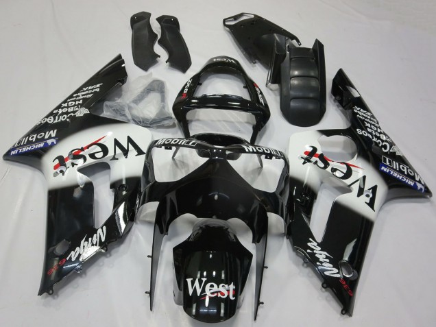 Compra Carenados Moto Kawasaki ZX6R 2003-2004 - Negro Brillante Blanco West