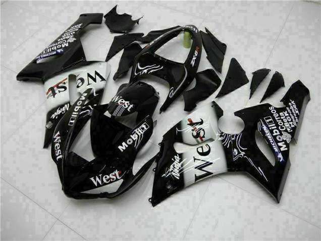 Compra Carenados Moto Kawasaki ZX6R 2005-2006 - Negro Brillante Blanco West