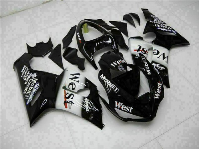 Compra Carenados Moto Kawasaki ZX6R 2005-2006 - Negro Brillante Blanco West