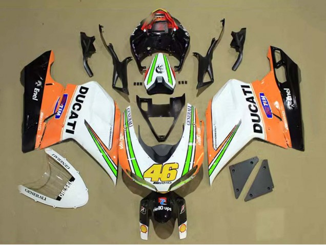 Compra Carenados Moto Ducati 848/1098/1198 2007-2014 - Blanco Naranja Verde Negro Brillante Tim 46
