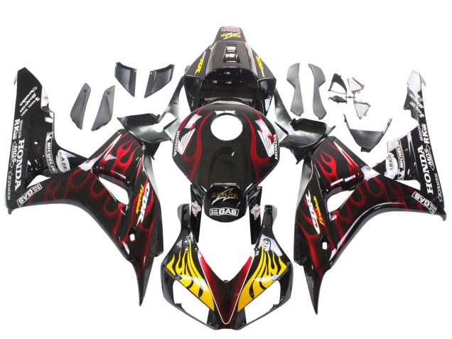 Compra Carenados Moto Honda CBR1000RR 2006-2007 - Negro Brillante Amarillo Rojo Llama