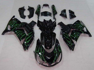 Compra Carenado Moto Kawasaki ZX14R ZZR1400 2006-2011 - Negro Brillante Verde Llama