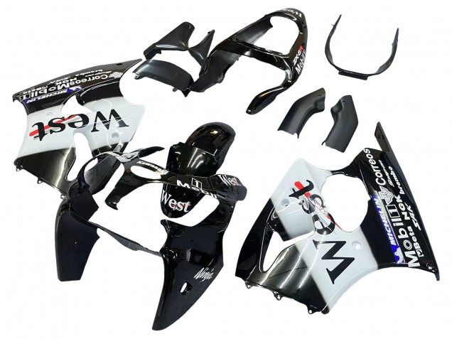 Compra Carenados Moto Kawasaki ZX6R 2000-2002 - Negro Brillante Blanco West Michelin