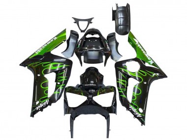 Compra Carenados Moto Kawasaki ZX6R 2003-2004 - Negro Brillante Verde Llama