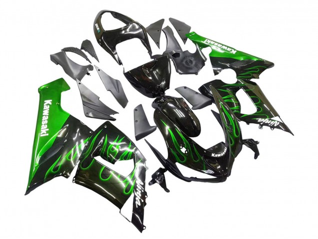 Compra Carenado Moto Kawasaki ZX6R 2005-2006 - Negro Brillante Verde Llama