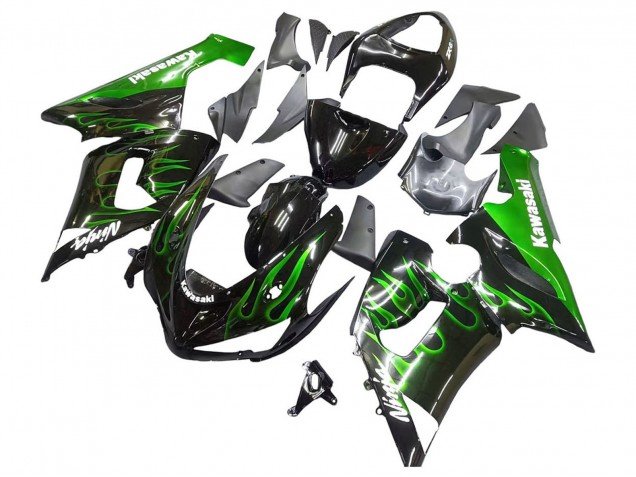 Compra Carenado Moto Kawasaki ZX6R 2005-2006 - Negro Brillante Verde Llama