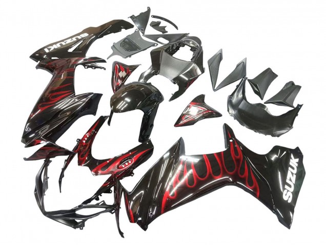 Compra Carenados Moto Suzuki GSXR 600 / GSXR 750 2011-2024 - Negro Brillante Rojo Llama