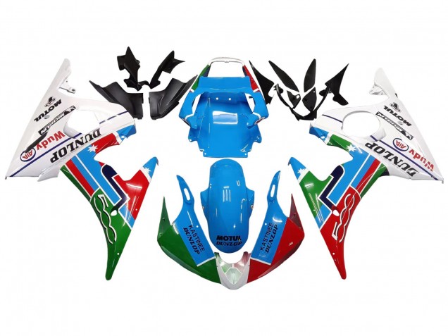 Compra Carenados Moto Yamaha YZF R6S 2006-2009 - Blanco Azul Verde Rojo Kastinee Dunlop Motul