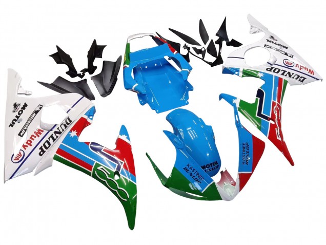 Compra Carenados Moto Yamaha YZF 600 R6 2005 - Azul Claro Blanco Verde Rojo Kastinee Dunlop Motul