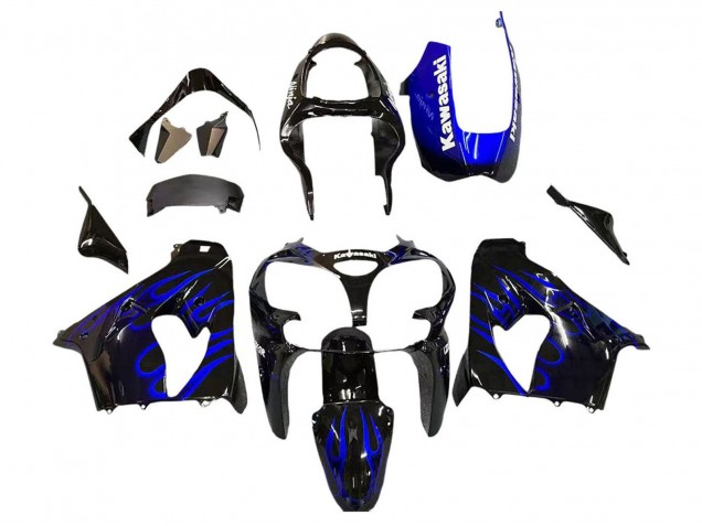 Compra Carenados Moto Kawasaki ZX9R 2000-2001 - Negro Brillante Azul Llama Blanco