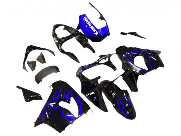 Compra Carenados Moto Kawasaki ZX9R 2000-2001 - Negro Brillante Azul Llama Blanco