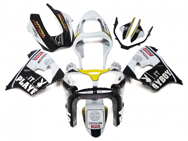 Compra Carenados Moto Kawasaki ZX9R 2000-2001 - Blanco Amarillo Negro Brillante Playboy