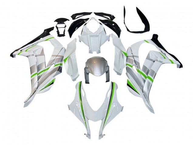 Compra Carenados Moto Kawasaki ZX10R 2016-2020 - Blanco Plata Verde Raya