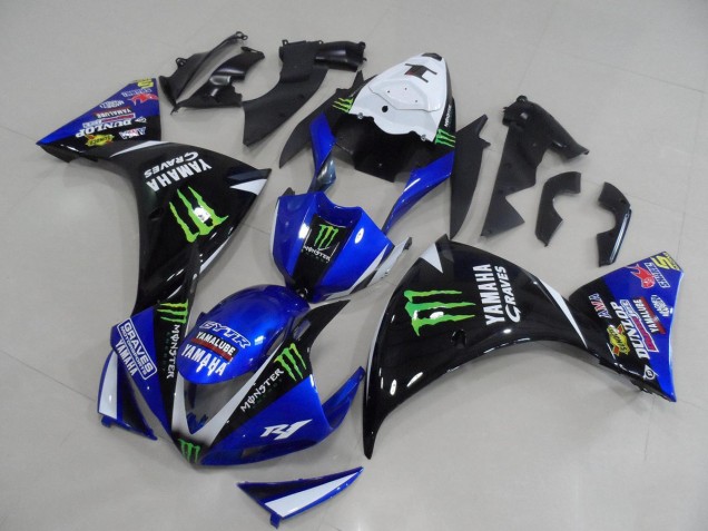 Compra Carenados Moto Yamaha YZF R1 2012-2014 - Blanco Azul Negro Brillante Verde Graves Yamalube Monstruo