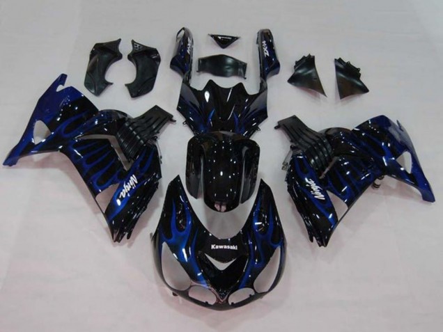 Compra Carenados Moto Kawasaki ZX14R ZZR1400 2006-2011 - Negro Brillante Azul Llama
