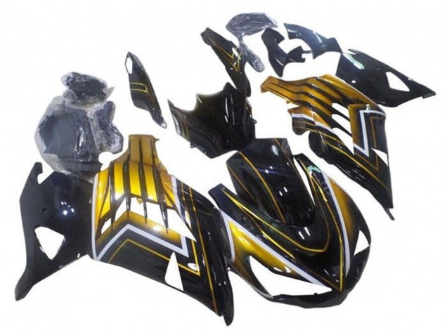 Compra Carenados Moto Kawasaki ZX14R ZZR1400 2012-2024 - Negro Brillante Oro Raya