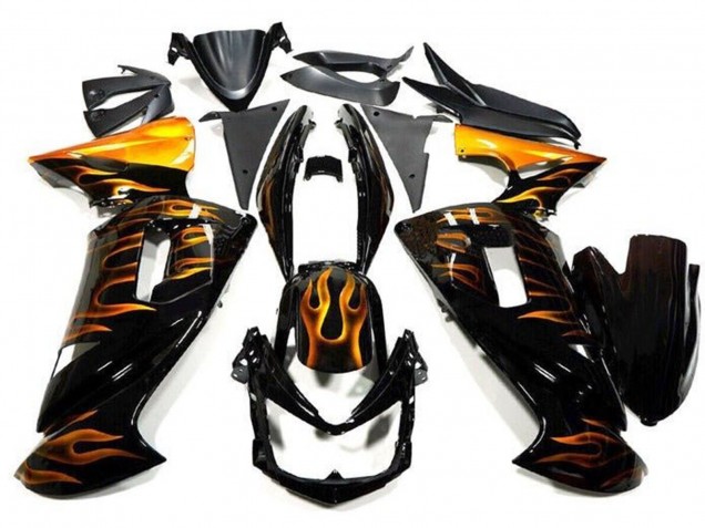 Compra Carenados Moto Kawasaki Ninja 650 EX650 2006-2008 - Negro Brillante Oro Llama