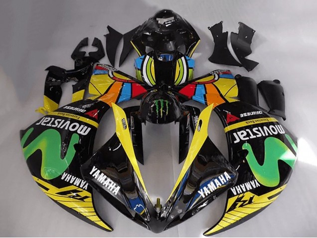 Compra Carenados Moto Yamaha YZF R1 2012-2014 - Negro Brillante Amarillo Verde Blanco Azul MoviStar Monstruo