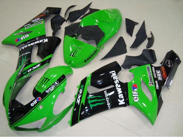 Compra Carenados Moto Kawasaki ZX6R 2005-2006 - Verde Negro Brillante Elf Monstruo
