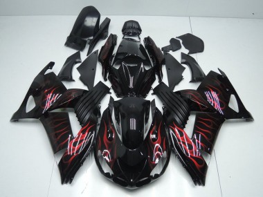 Compra Carenados Moto Kawasaki ZX14R ZZR1400 2006-2011 - Negro Brillante Rojo Llama