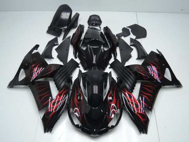 Compra Carenados Moto Kawasaki ZX14R ZZR1400 2006-2011 - Negro Brillante Rojo Llama