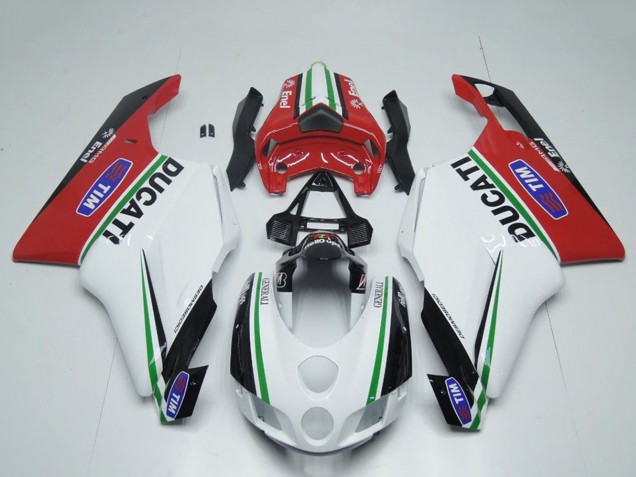 Compra Carenados Moto Ducati 749 999 2005-2006 - Blanco Rojo Verde Negro Brillante Enel Generali Tim