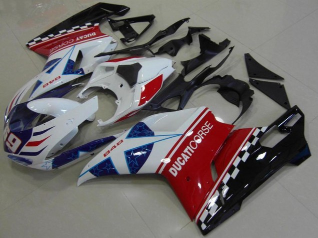 Compra Carenado Moto Ducati 848 2007-2014 - Blanco Rojo Azul Negro Brillante Corse 69