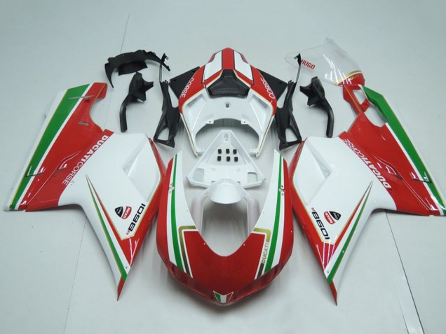 Compra Carenados Moto Ducati 1098 2007-2014 - Blanco Rojo Verde Raya