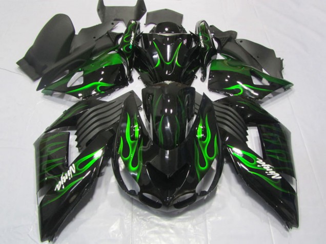 Compra Carenados Moto Kawasaki ZX14R ZZR1400 2006-2011 - Negro Brillante Verde Llama