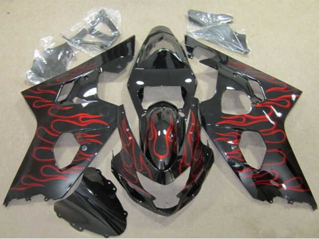 Compra Carenados Moto Suzuki GSXR 600 2004-2005 - Negro Brillante Rojo Llama