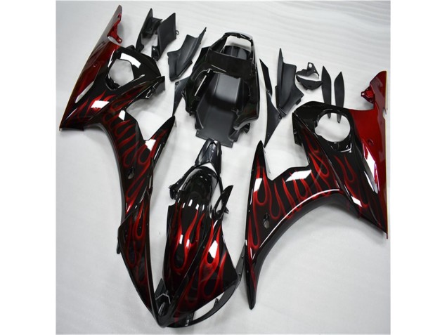 Plástico Moto Yamaha R6 03-05 - Negro Rojo Llama Plástico Moto Yamaha R6 03-05 - Negro Rojo Llama