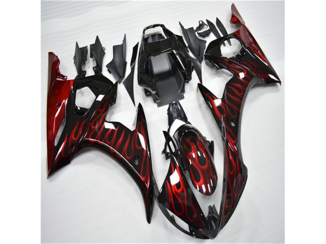 Plástico Moto Yamaha R6 03-05 - Negro Rojo Llama Plástico Moto Yamaha R6 03-05 - Negro Rojo Llama