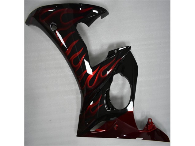 Plástico Moto Yamaha R6 03-05 - Negro Rojo Llama Plástico Moto Yamaha R6 03-05 - Negro Rojo Llama